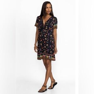 NWOT Johnny Was Nani Twist Front Floral Swing Dress Black Red Purple Large